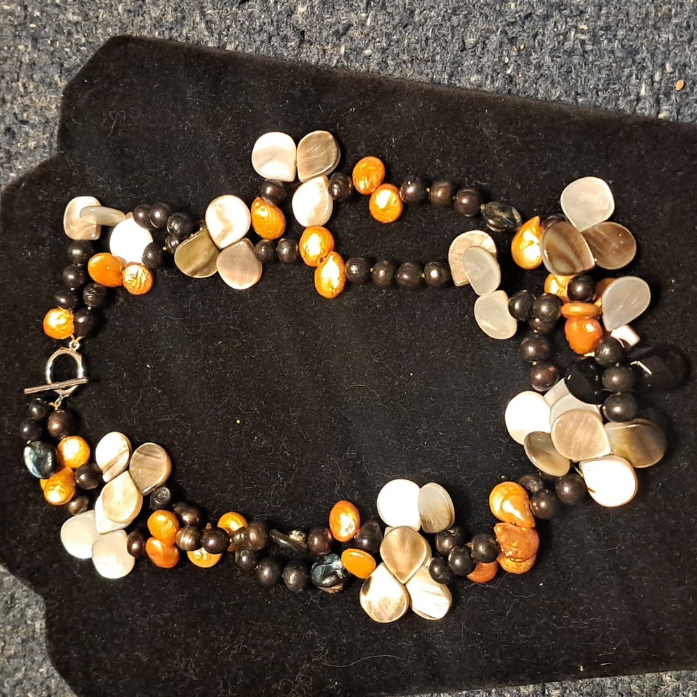 Handmade Double Strand Fresh Water Pearl with Abolone MOP Beads Statement Piece